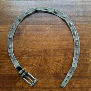 Vintage Silver Mesh Belt with a bit of Black Leather, Super Cool and Unique